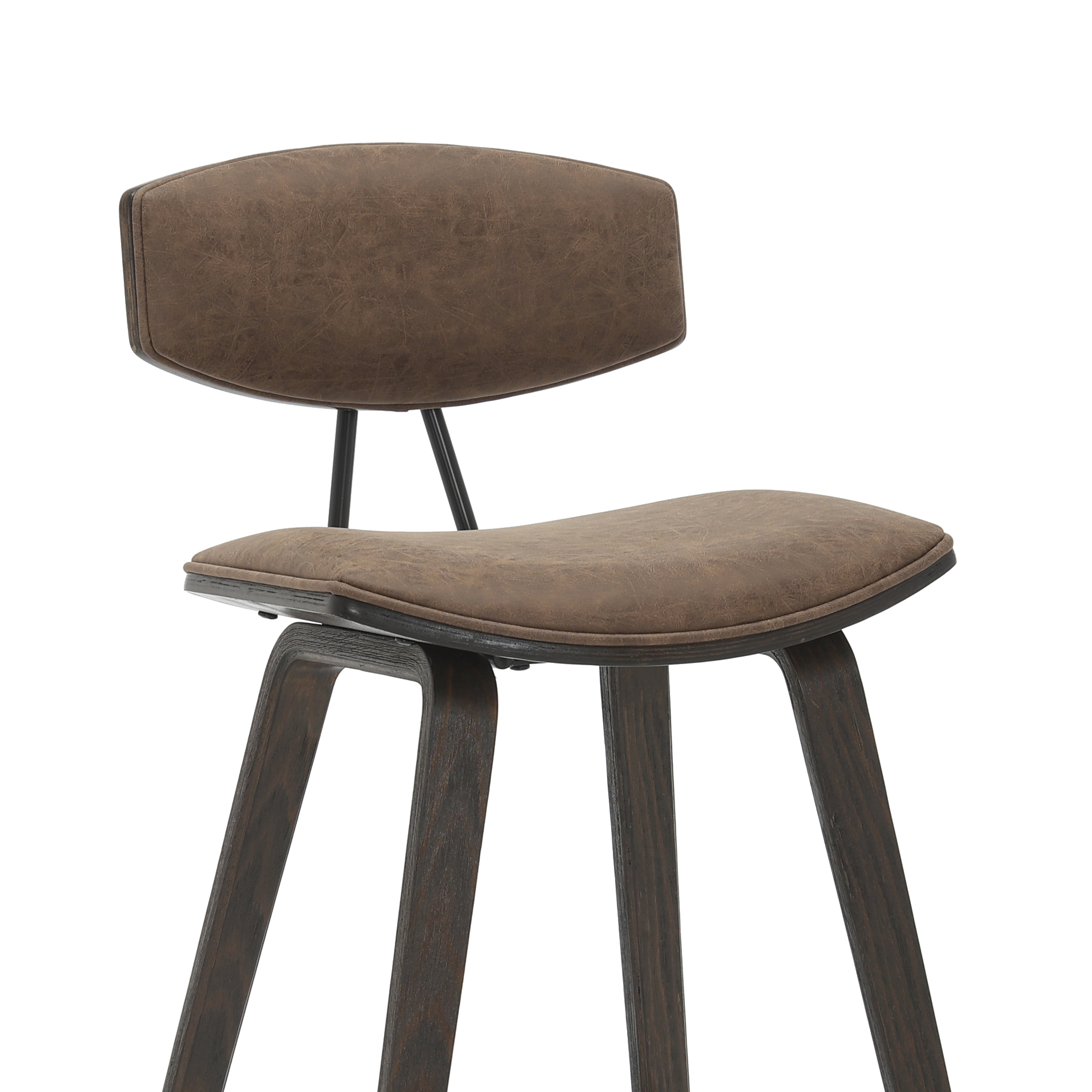 Fox 38 in. H Bar Height Vintage Dark Brown Curved Back Wood Bar Stool with Faux Leather Seat Set of 2