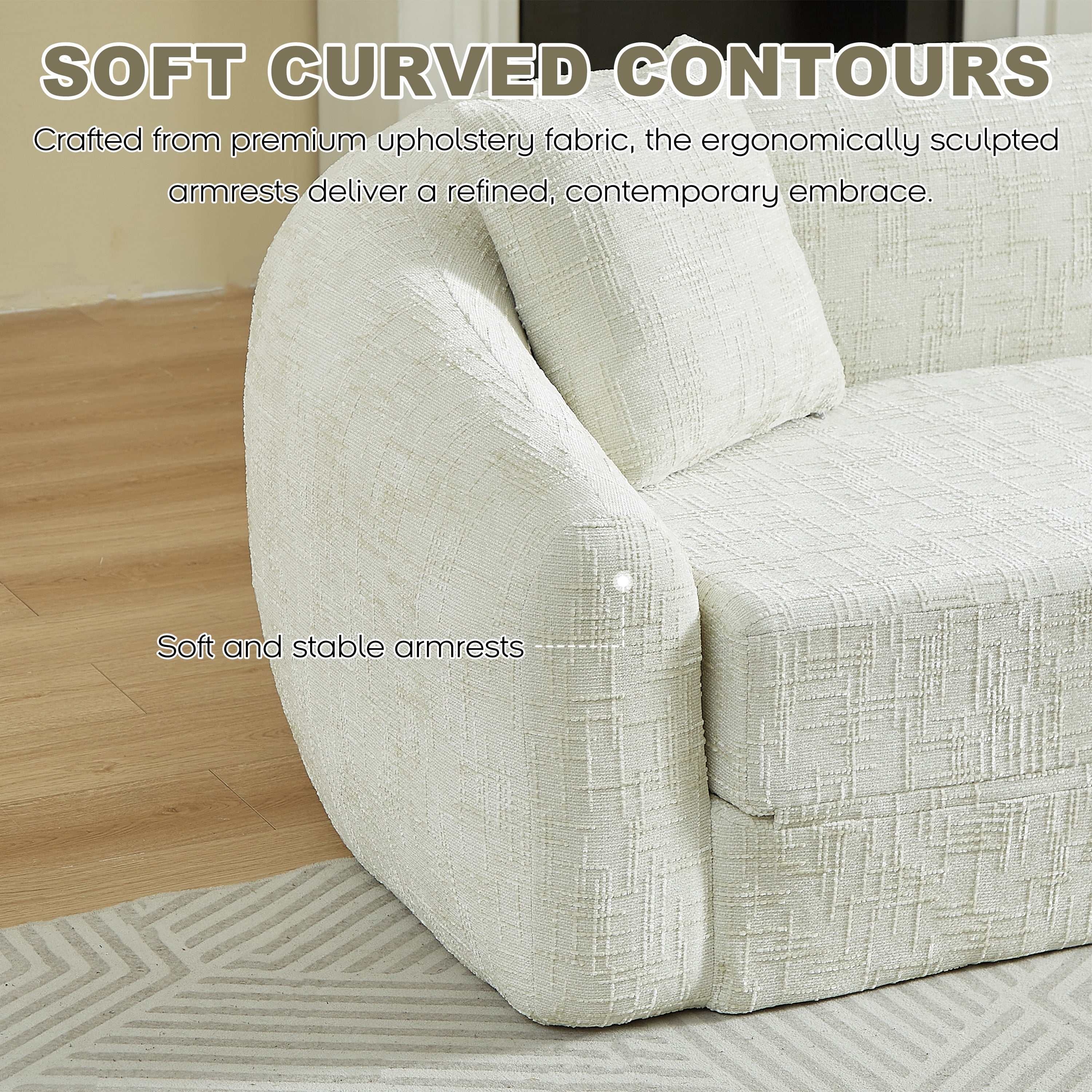 Leumius 87" Convertible Futon Sofa Bed, Corduroy Curved Boneless Couch with High Backrest, 2-in-1 Fold-Out Sleeper Sofa with Pull-out Couch Bed,Beige-Square Pillow