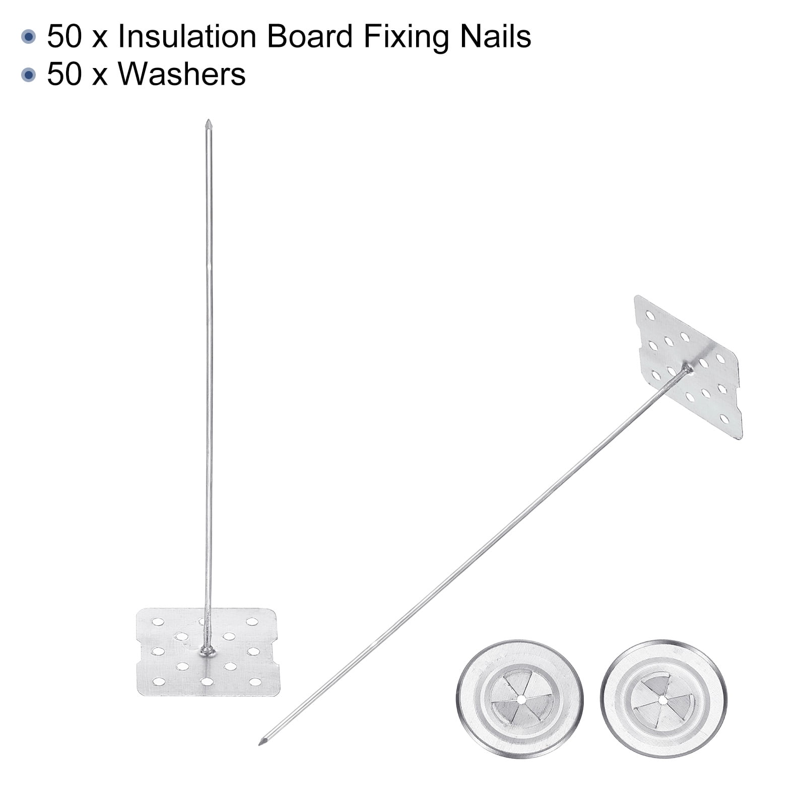180mm Perforated Insulation Pins with Round Washer,50 Sets 2in Insulating Nails Wall Plug for Fixing Foam Boards to Wall or Ceiling