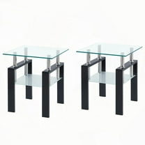 2-Piece Clear Tempered Glass Small End Table for Living Room & Sofa