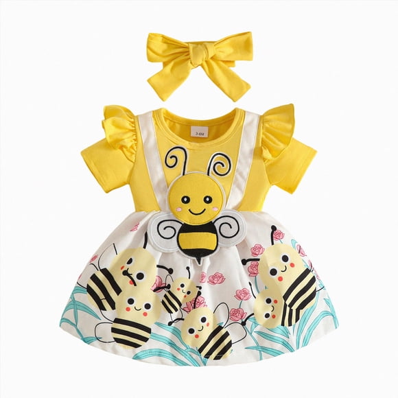 Ymyiu Robes pour Filles Fête Robe en Tulle pour Tout-Petite d'Été à Volants Sans Manches Robe Décontractée de Mode pour Bébé Fille 6-12 Mois (Jaune, 6-12 Mois)