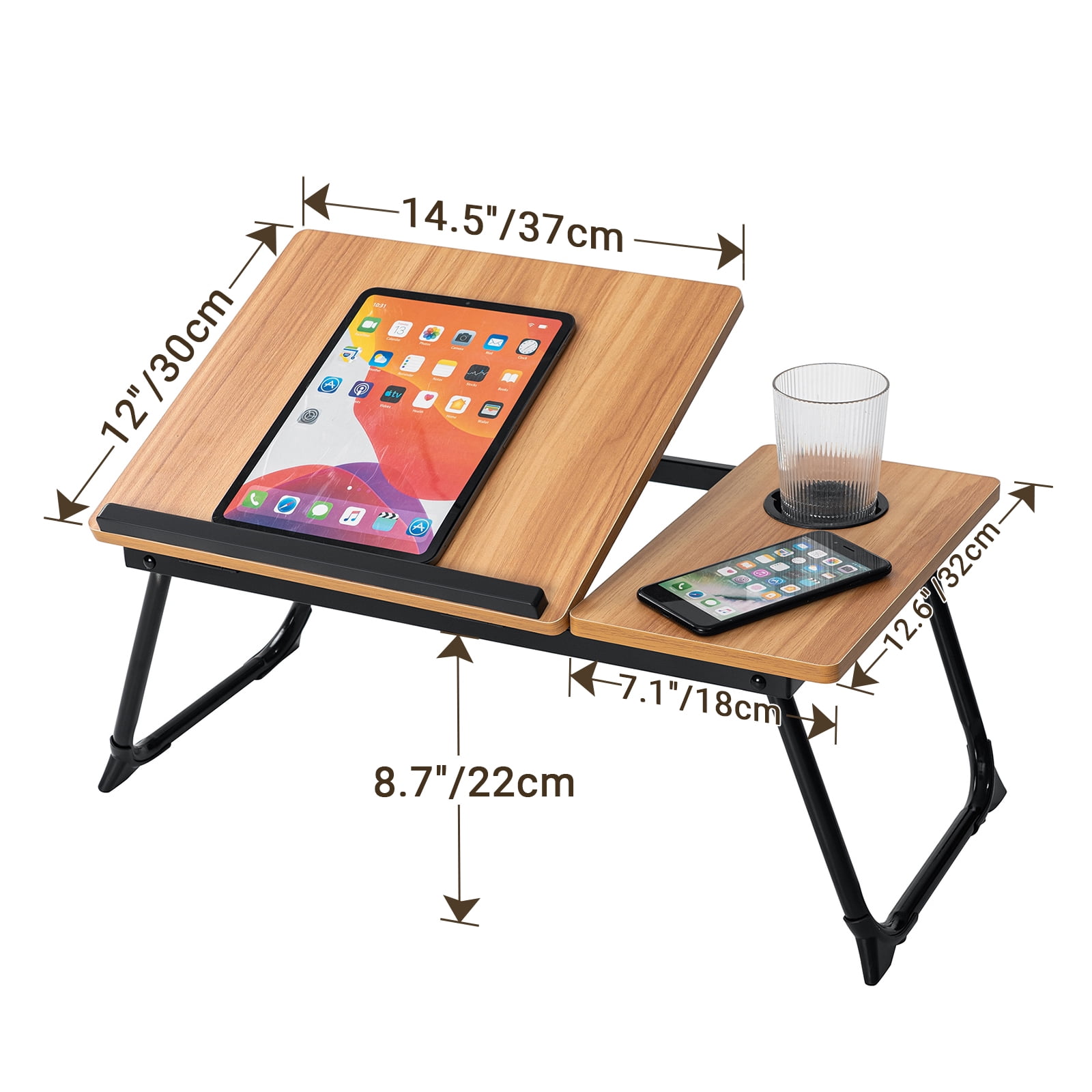 HONEIER Laptop Desk with 5 Adjustable Angles, Foldable Lap Desk with Cup Slot, Bed Desk Tray Table for Eating Reading Working on Bed Couch Sofa, Folding Lap Tray for Home Office, Bedroom
