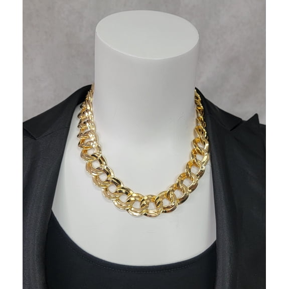 Ky & Co USA Chunky Thick Gold Tone Double Curb Chain Necklace Womens Jewelry 18"