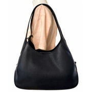 Michael Kors Kelsey Pebbled Leather MK Signature Large Shoulder Bag Purse[Black leather/Gold]