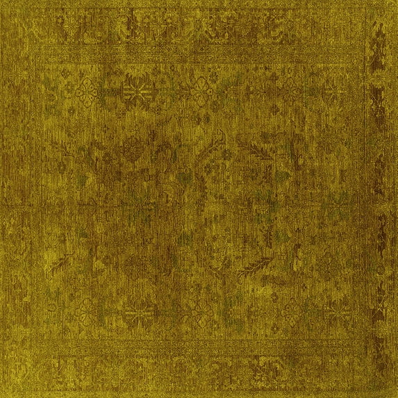 Ahgly Company Machine Washable Indoor Square Oriental Yellow Industrial Area Rugs, 5' Square