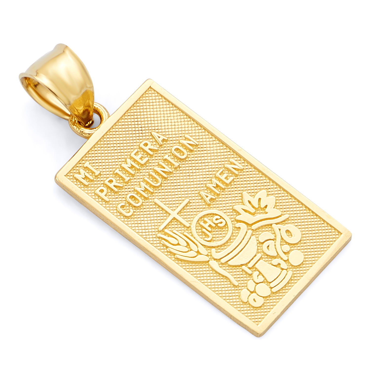 Wellingsale 14K Yellow Gold Polished Milgrain Religious CommunionMi Primera Comunion Charm Pendant