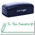 thumbnail image 1 of Large Pre-Inked To The Parents Of with Line Stamp, Slim 1854, Ultra Slim Design, Impression Size 1-13/16" by 2-1/2", Up to 25,000 Impressions - Green Ink, 1 of 10