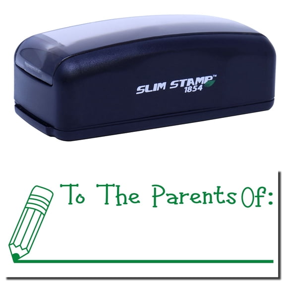 Large Pre-Inked To The Parents Of with Line Stamp, Slim 1854, Ultra Slim Design, Impression Size 1-13/16" by 2-1/2", Up to 25,000 Impressions - Green Ink
