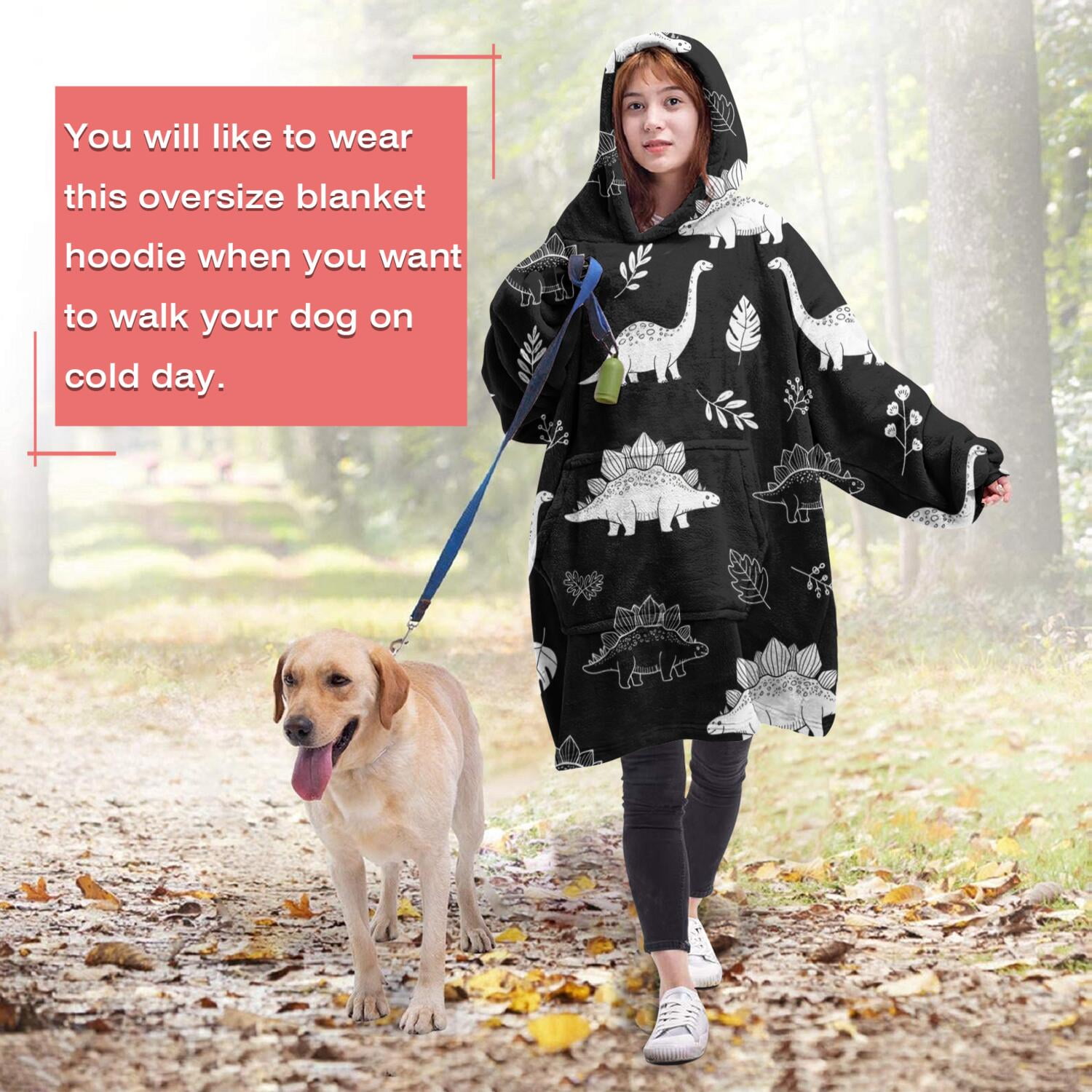 Wearable Oversized Blanket,Black White Dinosaur Skeletons Bold Wearable Blanket Hoodie for Adults,Cozy Hooded Blankets with Super Pockets,Super Warm Fuzzy Pullover for Women & Men