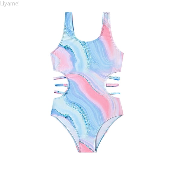 Liyamei Girls 1 Piece Swimsuit Cut Out Swimwear Summer Tie Dye Beach Sport Bathing Girls High Waisted Bikini Size 13-14 Years