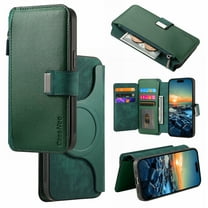 Detachable Magnetic Case Wallet For Samsung Galaxy S20 Ultra Compatible with MagSafe Wireless Charging Phone Cover Multi Card Slots Cash Coin Zipper Pocket RFID Blocking, Green