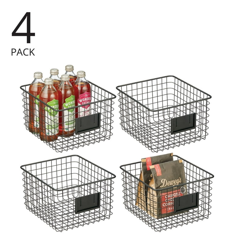 mDesign Small Steel Kitchen Organizer Basket with Label Slot, 2