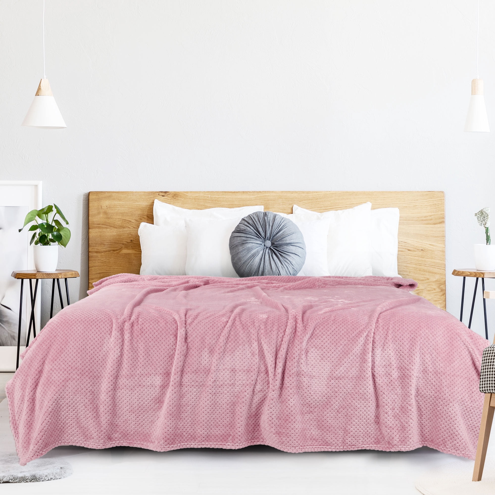 Unique Bargains Soft Flannel Fleece Velvet Blanket Pink 78" x 90"