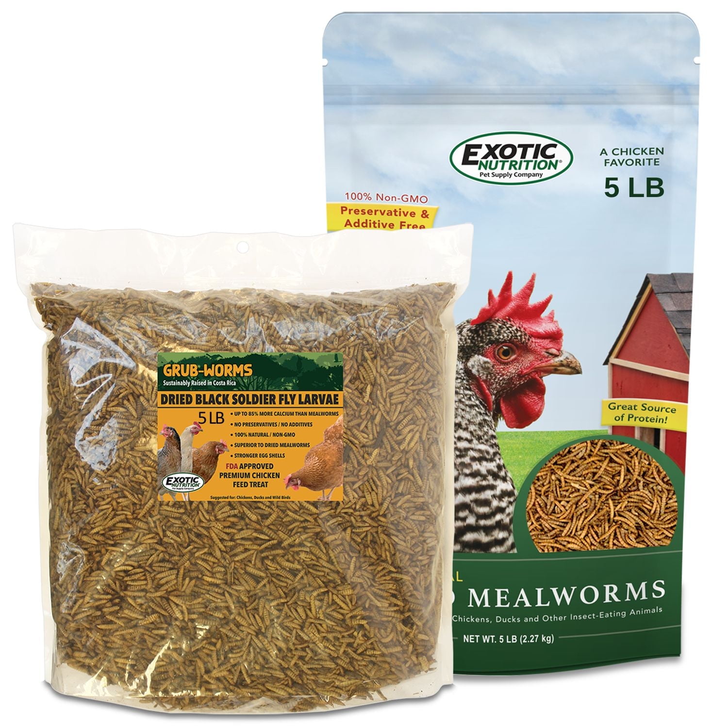 Exotic Nutrition Worm Combo Pack (5 lb. Dried Mealworms + 5 lb. Grub-Worms)