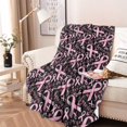 thumbnail image 2 of Breast Cancer Survivor Pink Ribbon Black Round Blanket,Comfortable Soft Flannel Throw Blanket,All Season,Warm Lightweight Blankets for Sofa Bed Couch Living Room Chair 47"x47", 2 of 5