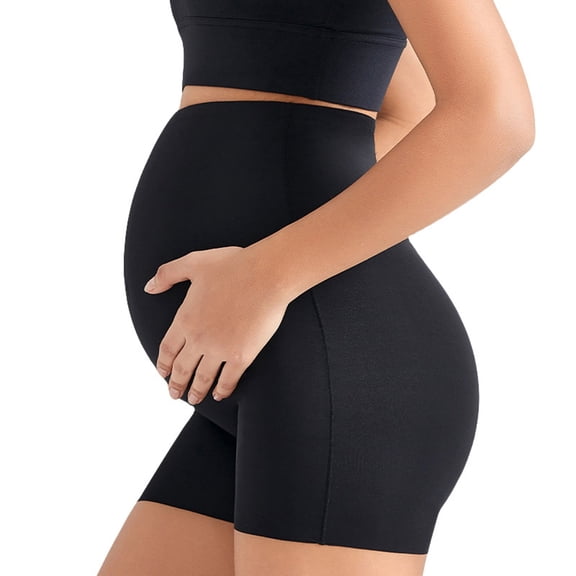 High Waisted Maternity Shorts Seamless Exposure Belly Support Pregnancy Yoga Leggings Stretchable Base Layer Pants