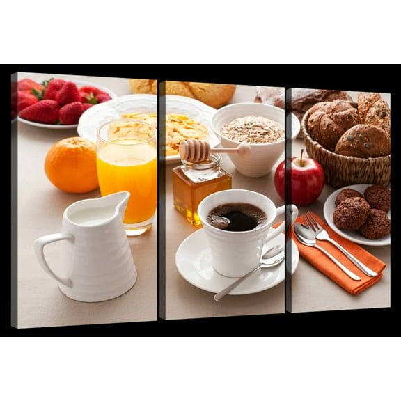 Elephant Stock Satisfying Breakfast Wall Art - Horizontal Multi Panel Canvas - 3 Piecedining Room Wall Decor - Photography Food And Drink Multi Panel - Brown And Orange Decor - 23" x 14"