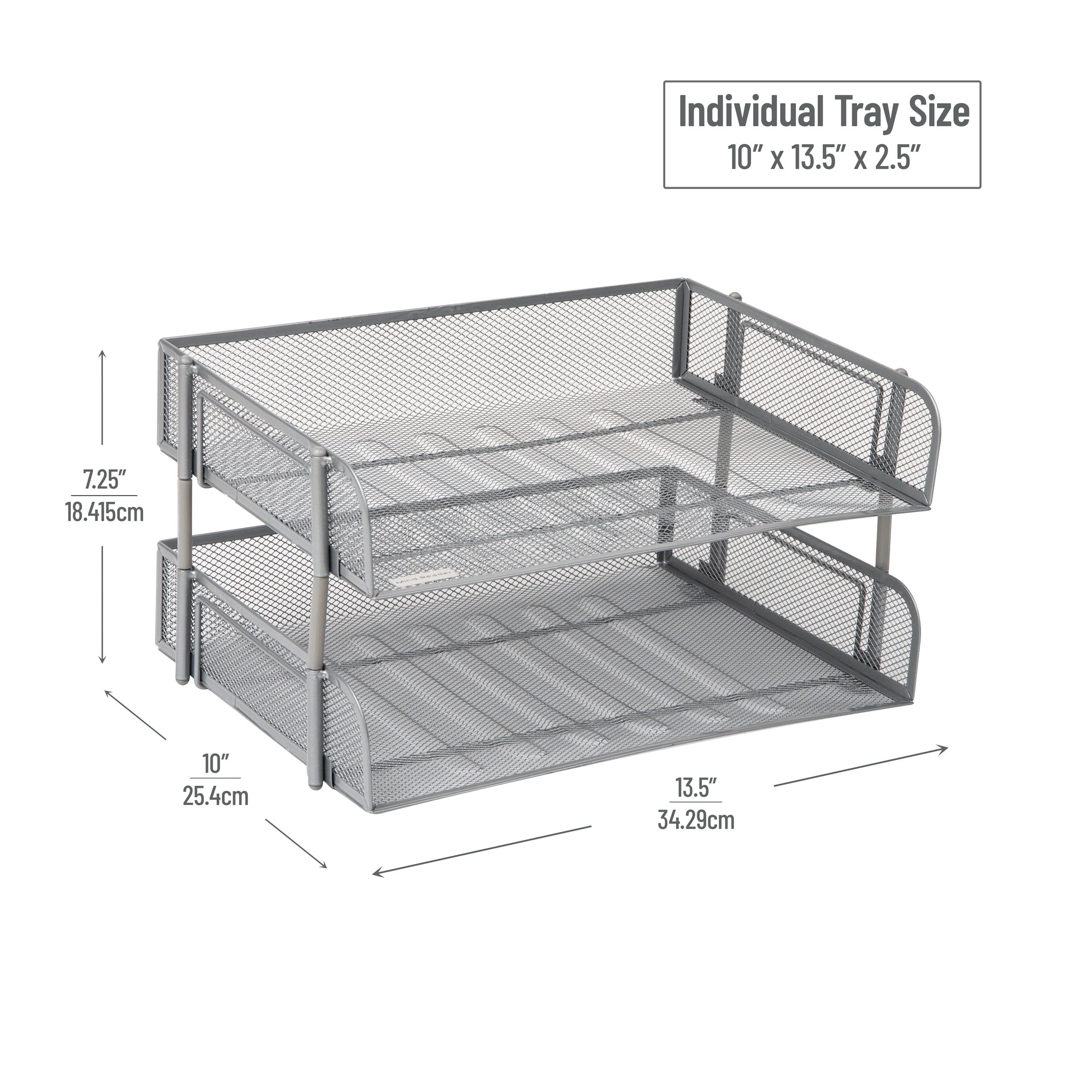 Mind Reader 2-Pack Stackable Metal Mesh File Holder Trays, Document Holder, Desktop File Organizer, Silver