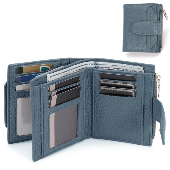 Small Wallet for Women, Stylish Leather Bifold Wallets Purse with ID Window, Card Holders, RFID Blocking Lightweight, Blue
