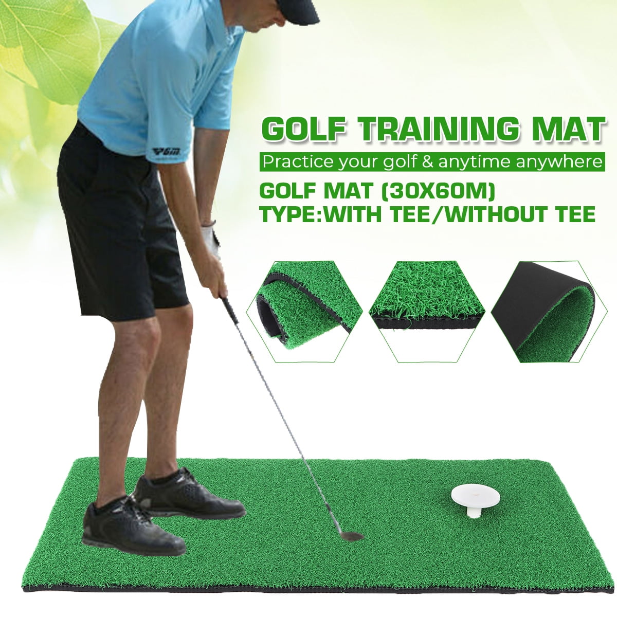 12" x 24" Golf Practice Grass Mat Indoor Training Hitting Pad Backyard With Rubber Tee