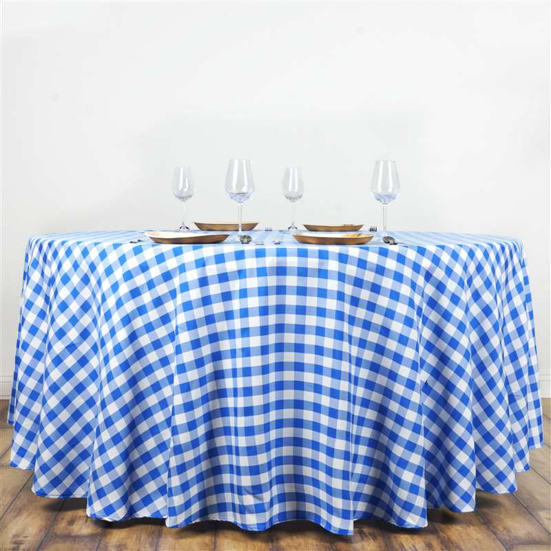 Buffalo Plaid Tablecloth 120 Round, Blue And White Gingham Tablecloth Round