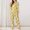 thumbnail image 2 of Pofeuu Yellow White Plaid Sunflower Print Womens Pajamas Set Long Sleeve Sleepwear Button Down Nightwear Soft Pj Lounge Sets Button Down Pajamas Women-Small, 2 of 7