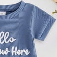 thumbnail image 4 of Duqingm Newborn Baby Boy Summer Outfit Romper Hello I'm New Here Letter Embroidery Short Sleeve Jumpsuit Bodysuit Cute Infant Waffle Clothes(Blue,Newborn), 4 of 4