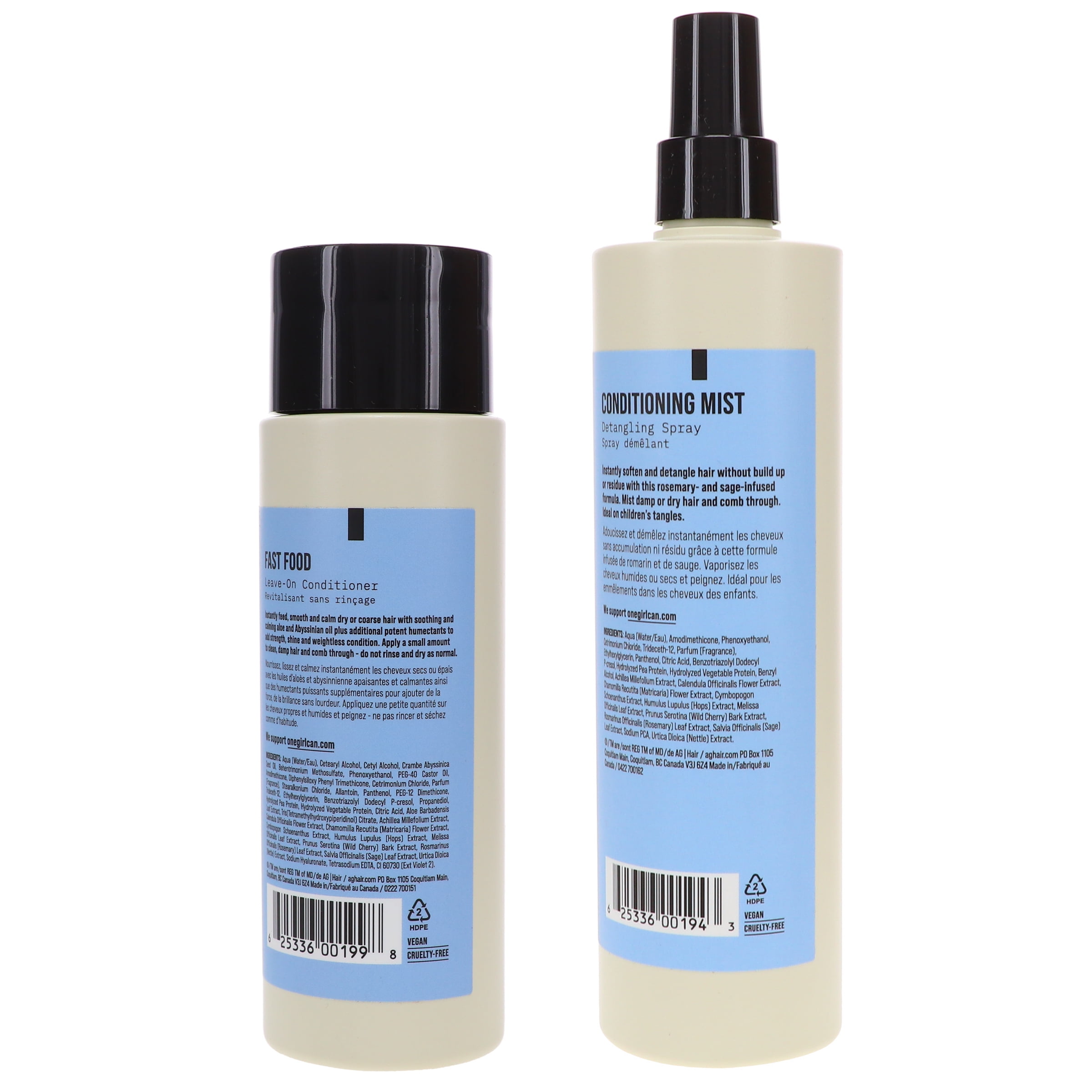 AG Care Fast Food Leave-On Conditioner 8oz & Conditioning Mist Detangling Spray 12 oz Combo Pack
