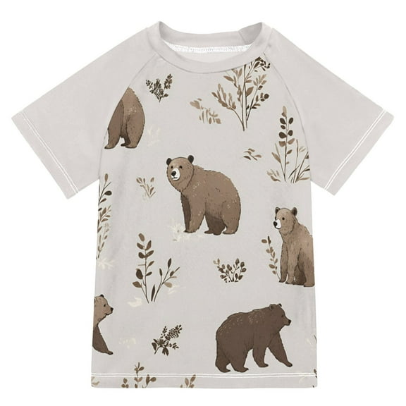 FORMRS Boys Rash Guard with Short Sleeves UPF 50 Swim Shirts Sizes 3-12T, Light Gray Bears