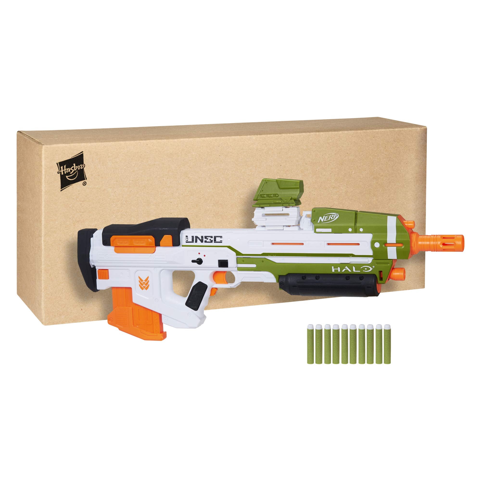 Nerf Halo MA40 Motorized Dart Blaster -- Includes Removable 10-Dart Clip, 10 Official Nerf Elite Darts, and Attachable Rail Riser