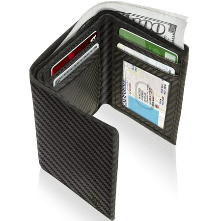 Genuine Leather Trifold Wallets For Men - Mens Trifold Wallet With ID Window Gifts For Men RFID Blocking