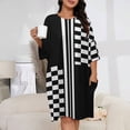 thumbnail image 2 of Stylish Black And White Check And Stripes Sleepshirts For Sleeping Travels Loose Sleepdress Pajama Dress Soft Nightdress Sleepwear, 2 of 7