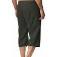 thumbnail image 3 of VSSSJ Mens Capri Pants Loose Fit Cotton Linen Casual Drawstring Elastic Waist Straight Leg Breathable Summer Outdoor Beach Cropped Pants Dark Gray XXL, 3 of 6