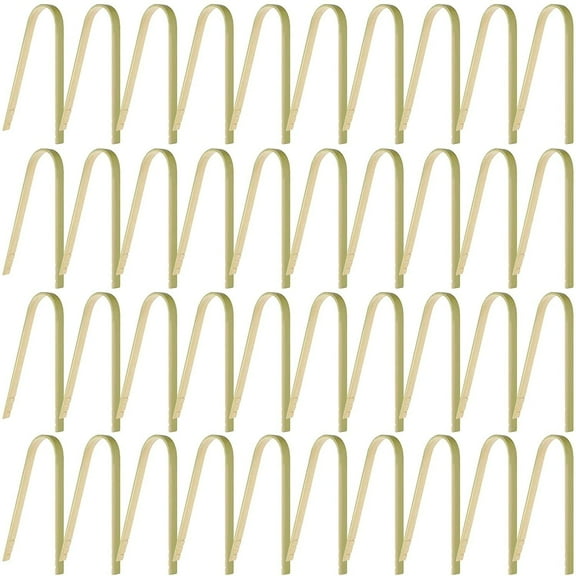 ZWHong 40 Pieces Mini Bamboo Disposable Tongs for food 4 Inch Bamboo Toast Tongs Disposable Mini Braces Wooden Cooking Braces for charcuterie Cooking Toast Bread Pickles Tea Supplies