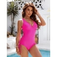 thumbnail image 3 of MORTTIC Women's Mesh V-Neck One-Piece Swimsuit, Tummy Control Swimwear with Adjustable Drawstring, 3 of 6