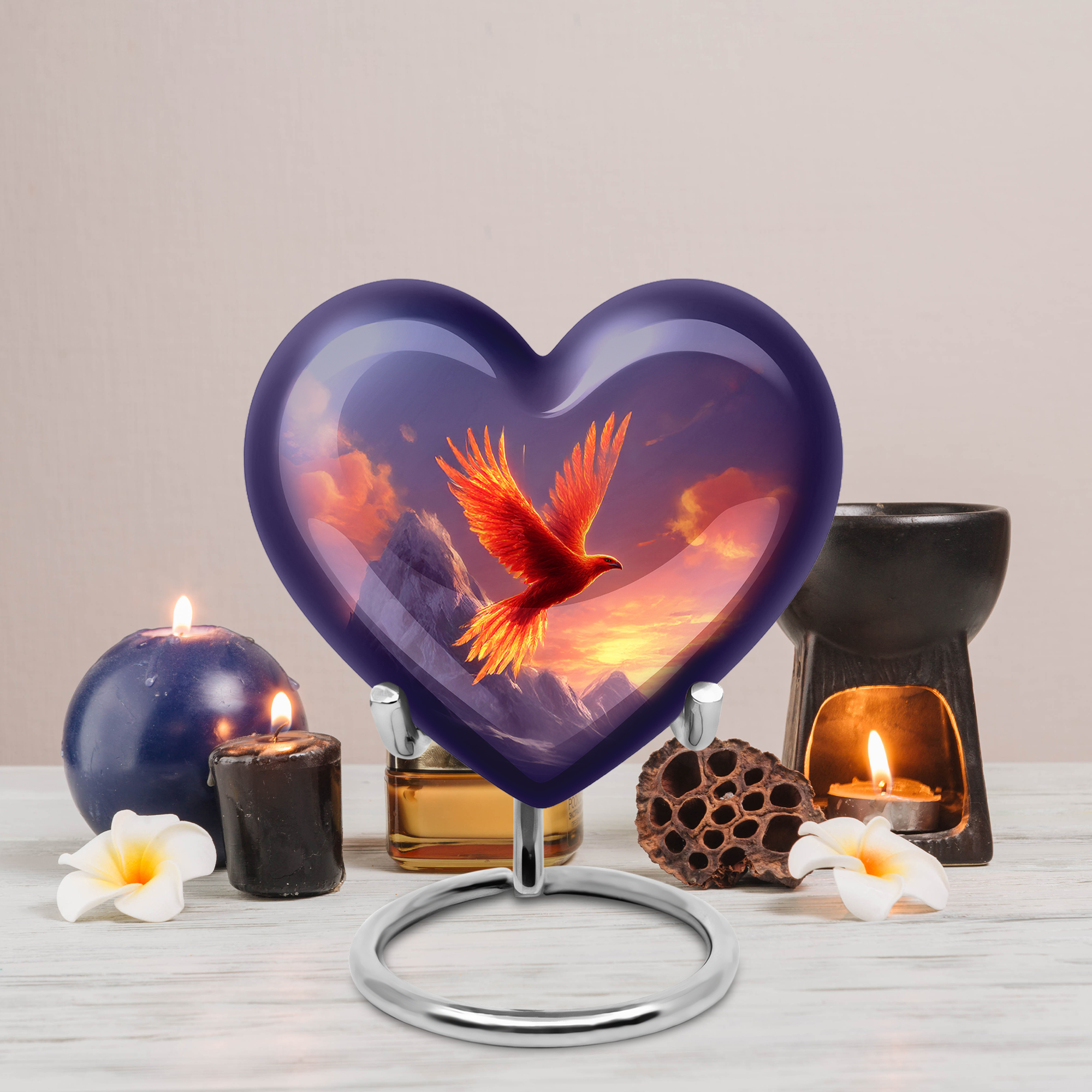 MUKTIVE Fiery Phoenix Urns for Human Ashes for Cremains, Mountain Urns for Human Ashes Adult Male & Female 3 Inch, Blue Heart Urn for Adult Male, Funeral Small Keepsake Urn for Mom & Dad, 3 Inch