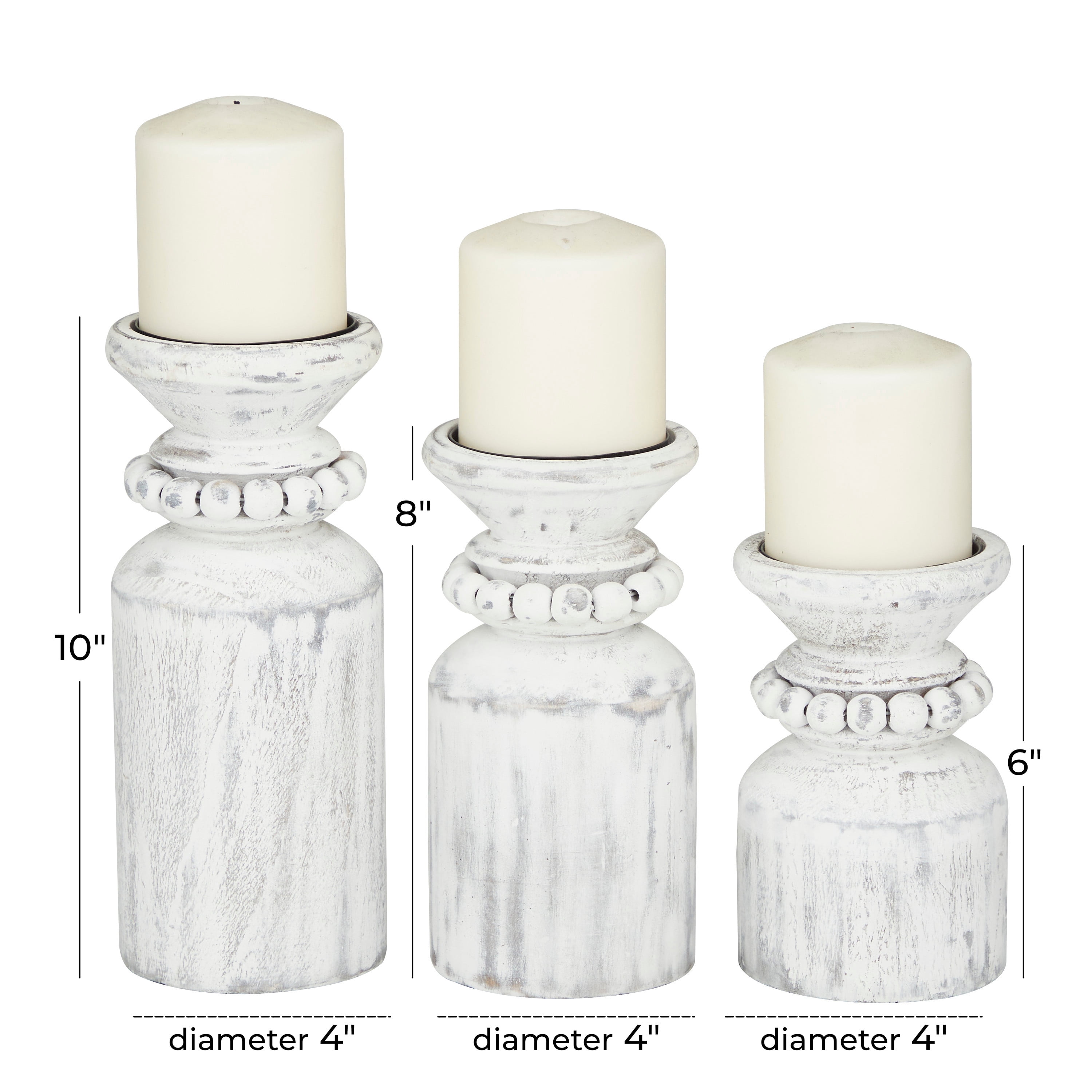 DecMode 3 Candle White Wood Candle Holder, Set of 3