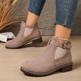thumbnail image 3 of Ankle Boots for Women 2025 Fashion Casual Suede Round Toe Chunky Low Heel Slip on Chelsea Booties Winter Fall Shoes Pink Size 7.5, 3 of 7