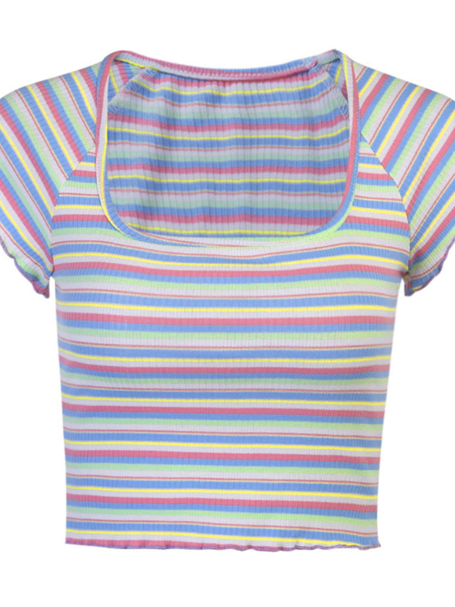 Mfasica Mens Summer Multicolor Striped Printed Short Sleeve Silm Fit Round Collar T-Shirt Top 