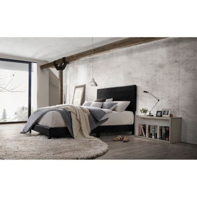Camelot Queen Bed - Acme Lien Panel Faux Leather Queen Bed, Black
