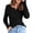 Black, variant on Women's Long Sleeve Button Down Shirt Knit Crew Neck Casual Basic Top