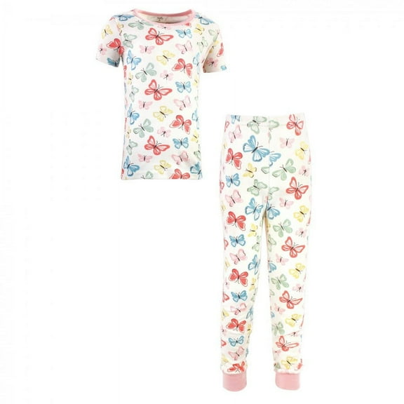 Touched by Nature Baby Girl Organic Cotton Tight-Fit Pajama Set, Butterflies, 6-12 Months