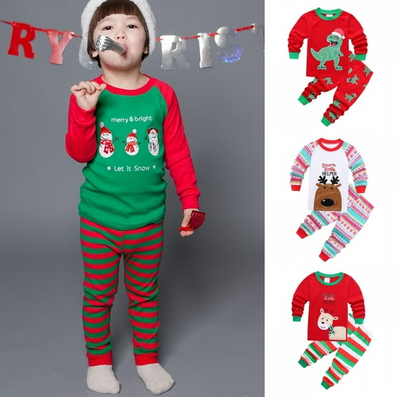 SILVERCELL Little Boys Girls Christmas Pajamas Toddler Long Sleeve Sleepwear Clothes Set Kids Pjs 2-7 Years
