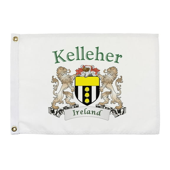 Kelleher Irish Coat of Arms Small White Flag - 16"x10.5" inches
