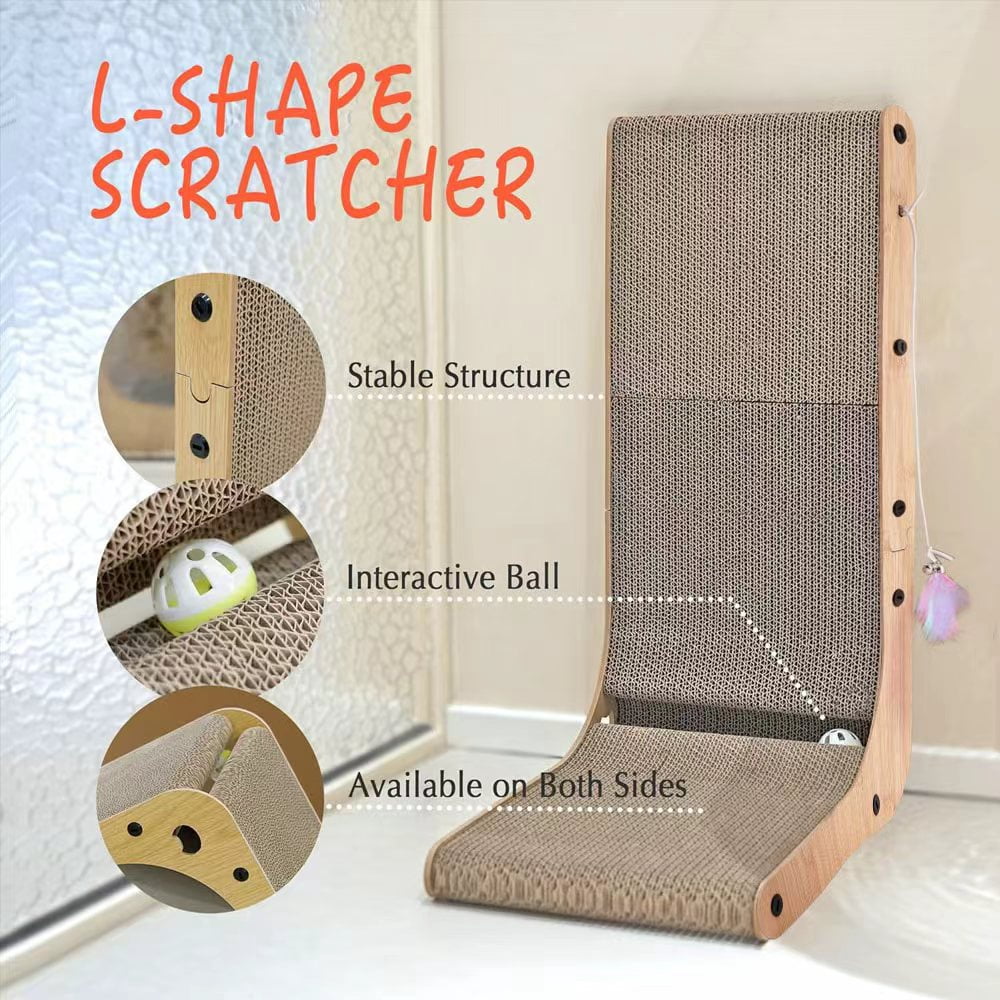 2PCS Cat Climbing Post – 15.8-Inch L-Shaped Cat Scratcher – Vertical Wall-Mounted Cat Scratching Post with Ball Toy – Suitable for Indoor Cats