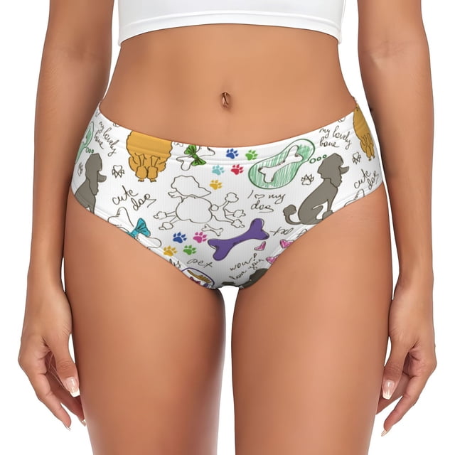 Balery Colorful Poodle Dog Ropa Interior de Algodón para Mujer con Dibujo – Braguitas Cómodas y Elásticas, Estilo Clásico-Medium