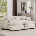 thumbnail image 3 of Miekor Furniture Corduroy Two-Seater Sofa with 2 Footrest, 2-Seater Sofa with Ottoman to Work As Sofa Bed for Small Living Spaces, Light Beige Corduroy Sofa 0771, 3 of 16