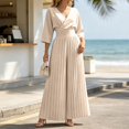 thumbnail image 5 of Edvintorg Women Jumpsuit Lightweight 3/4 Sleeve V Neck Casual Flowy Romper with Wide Leg Pant One Piece Womens Trendy Clothes S-2XL Beige, 5 of 7