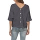 thumbnail image 2 of Camisas de lino para mujer, blusa con cuello en V y manga corta con botones en la parte delantera, Color puro, versión suelta, gris XXXL, 2 of 5