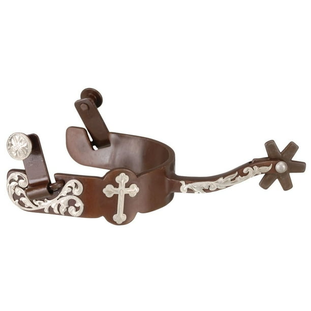 TOUGH 1 ANTIQUE BROWN EQUITATION HORSE RIDING SPUR WITH CROSS